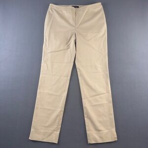 Lafayette 148 New York Bleecker Pants Beige Khaki Straight Leg Side Zip Size 8